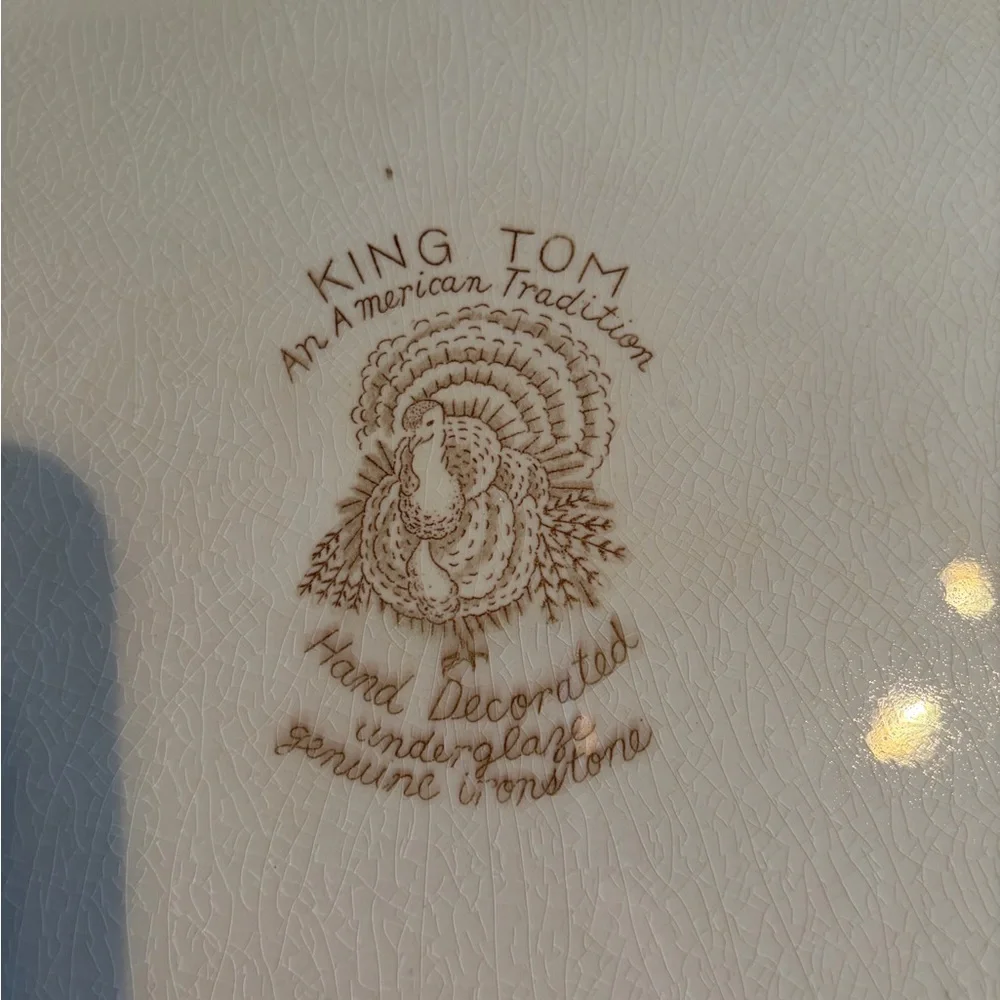 Vintage King Tom Turkey Platter & Covered Gravy Boat Ironstone Thanksgiving Set